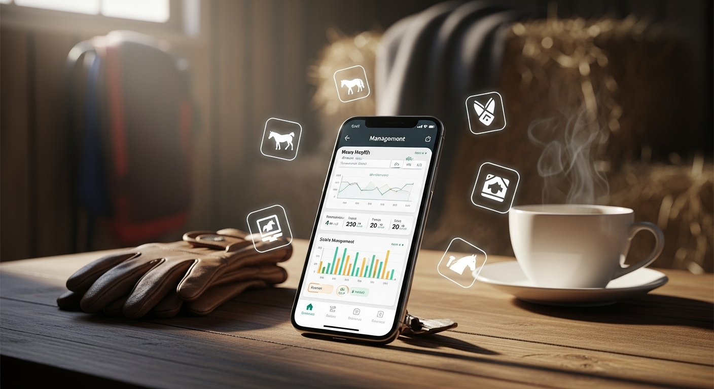 Smartphone affichant des applications de gestion équestre